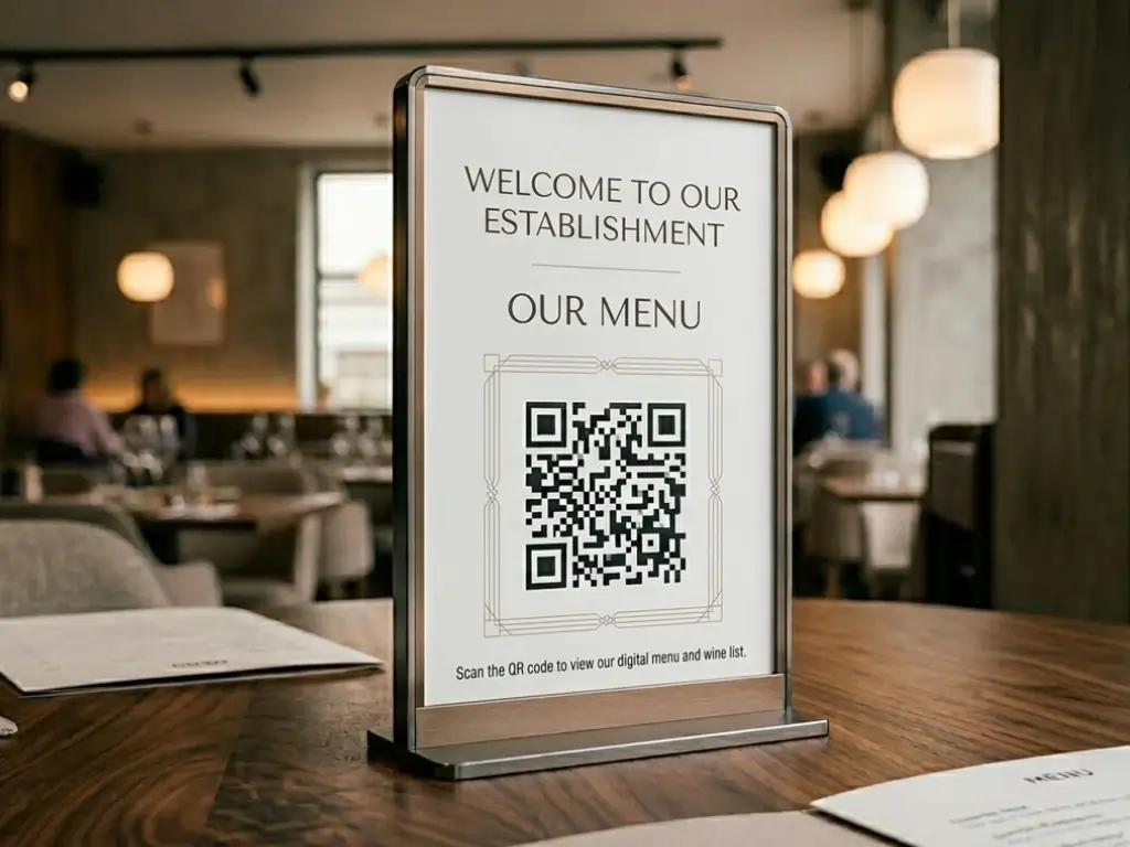 Δείγμα σχεδιασμού επιτραπέζιων stand με QR code